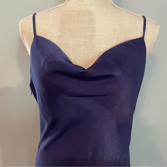 Drape Cowl-Neck Spaghetti-Strap Navy-Blue Midi Sexy backless Dress, NWT, M - Picture 9 of 10